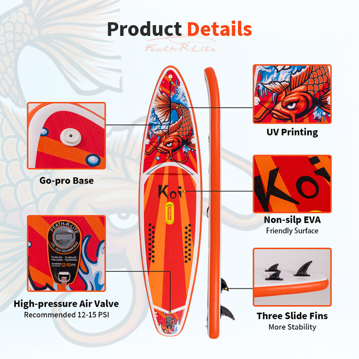 Inflatable Surfing Paddle Board 11'6" - Sup Koi Orange - England