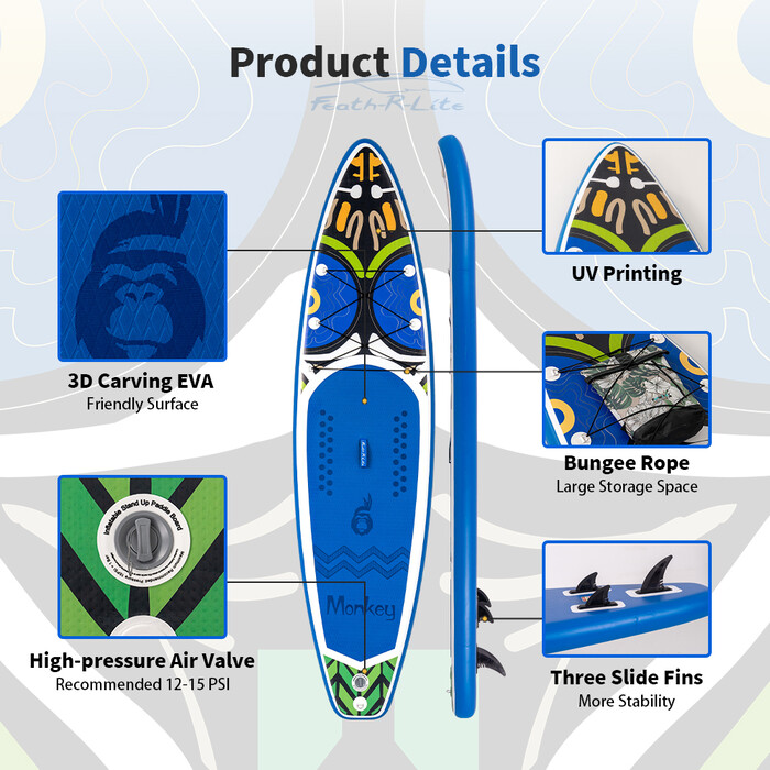 Inflatable Surfing Paddle Board 11' - Monkey Blue - England