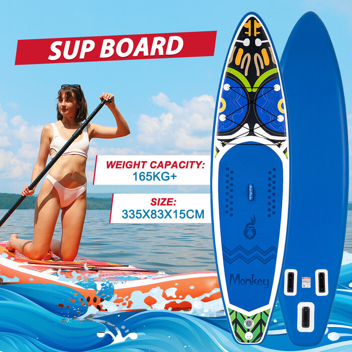 Inflatable Surfing Paddle Board 11' - Monkey Blue - England