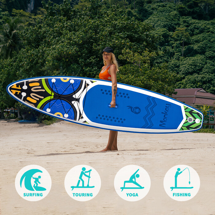 Inflatable Surfing Paddle Board 11' - Monkey Blue - England