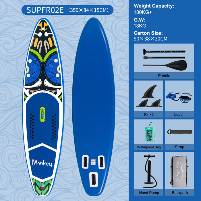 Inflatable Surfing Paddle Board 11'6" - Monkey Blue - England