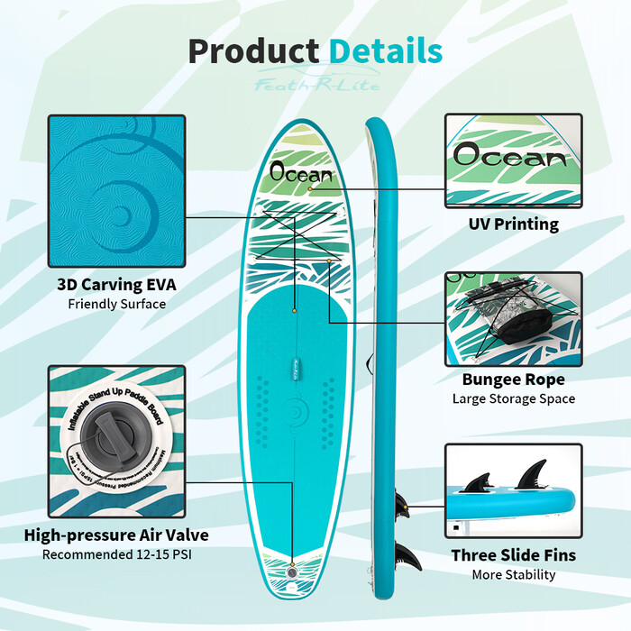 Inflatable Surfing Paddle Board 11' - Ocean Sky Blue - England