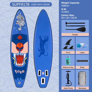 Inflatable Surfing Paddle Board 11' - Tiger Blue - England