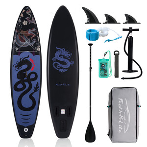 Inflatable Surfing Paddle Board 11' - Black Dragon - England