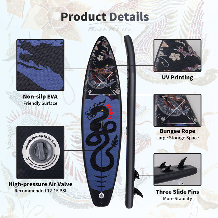 Inflatable Surfing Paddle Board 11' - Black Dragon - England